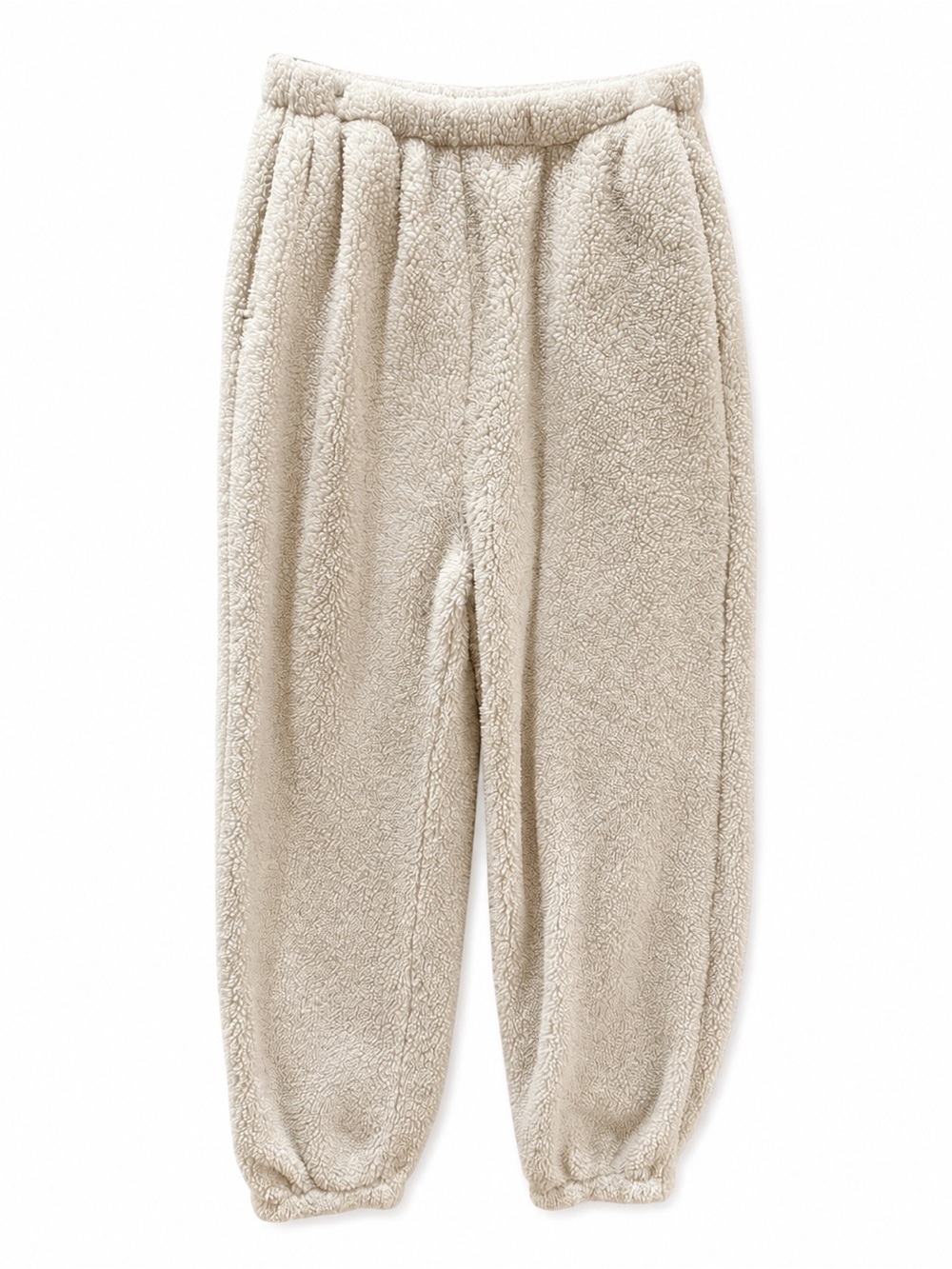 Cozy Sherpa Fleece Jogger Pants Cream Size Medium